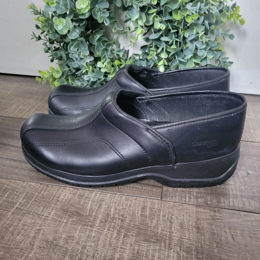 Dansko Sport Shaina Black Leather Slip On Work Clogs Women's EU 42 US 11.5/12